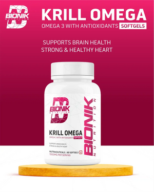 Bionik Nutrition Krill Omega | Antarctic Krill Oil with Astaxanthin | EPA & DHA for Heart, Brain & Joint Support | 60 Softgels - BIONIK NUTRITION