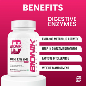 Bionik Nutrition Dige Enzyme | Advanced Digestive Enzyme Supplement for Nutrient Absorption | 60 Tablets - BIONIK NUTRITION