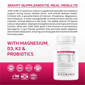 Bionik Nutrition Joint Sure | Bone & Joint Support Supplement with Calcium, D3, K2 & Probiotics | 60 Tablets - BIONIK NUTRITION