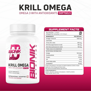 Bionik Nutrition Krill Omega | Antarctic Krill Oil with Astaxanthin | EPA & DHA for Heart, Brain & Joint Support | 60 Softgels - BIONIK NUTRITION