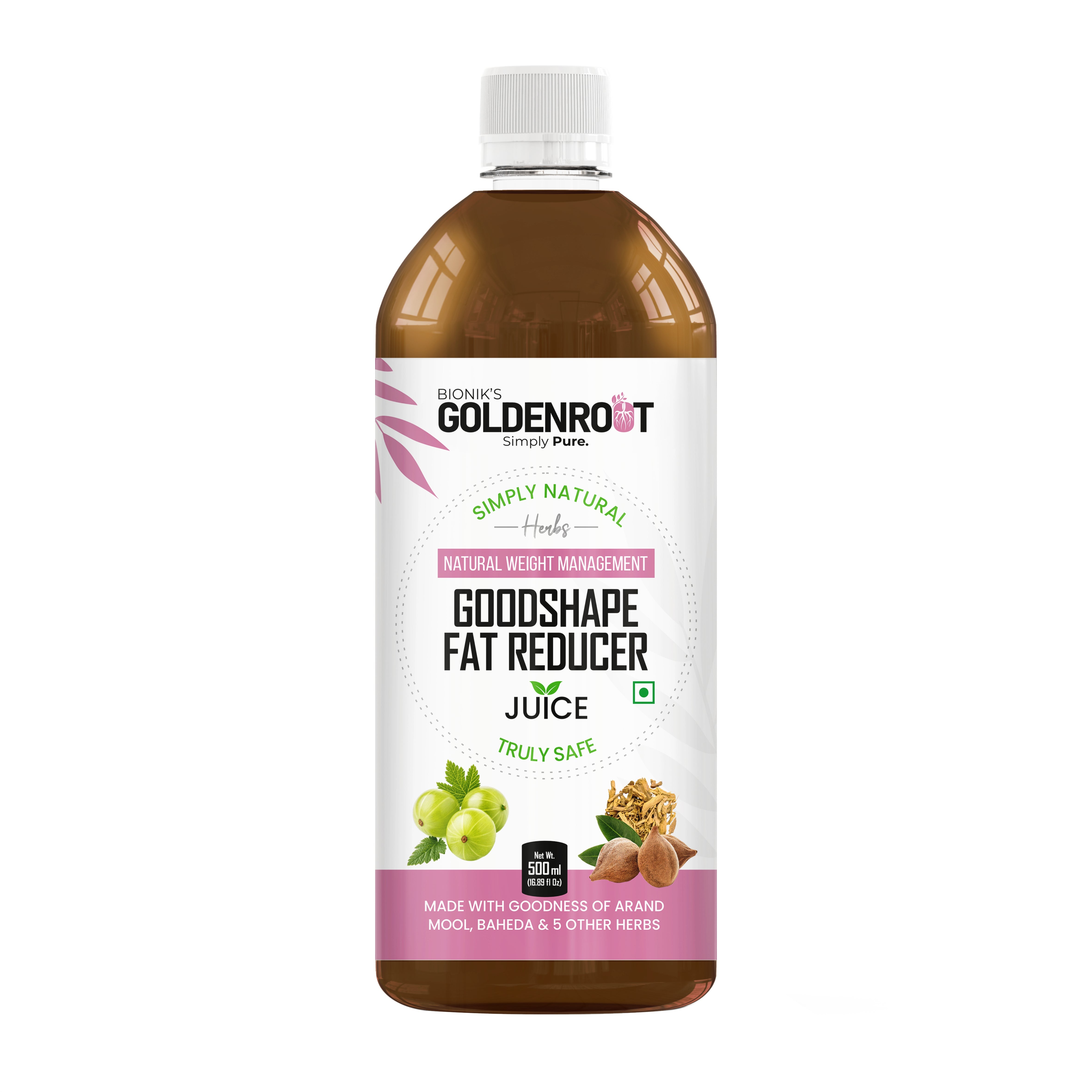 Bionik GoldenRoot GoodShape Fat Reducer Juice | Ayurvedic Weight Loss & Fat Burn Support | With Arand Mool, Baheda, Harad, Amla & 5 Herbs | Boosts Metabolism, Digestion & Natural Fat Reduction
