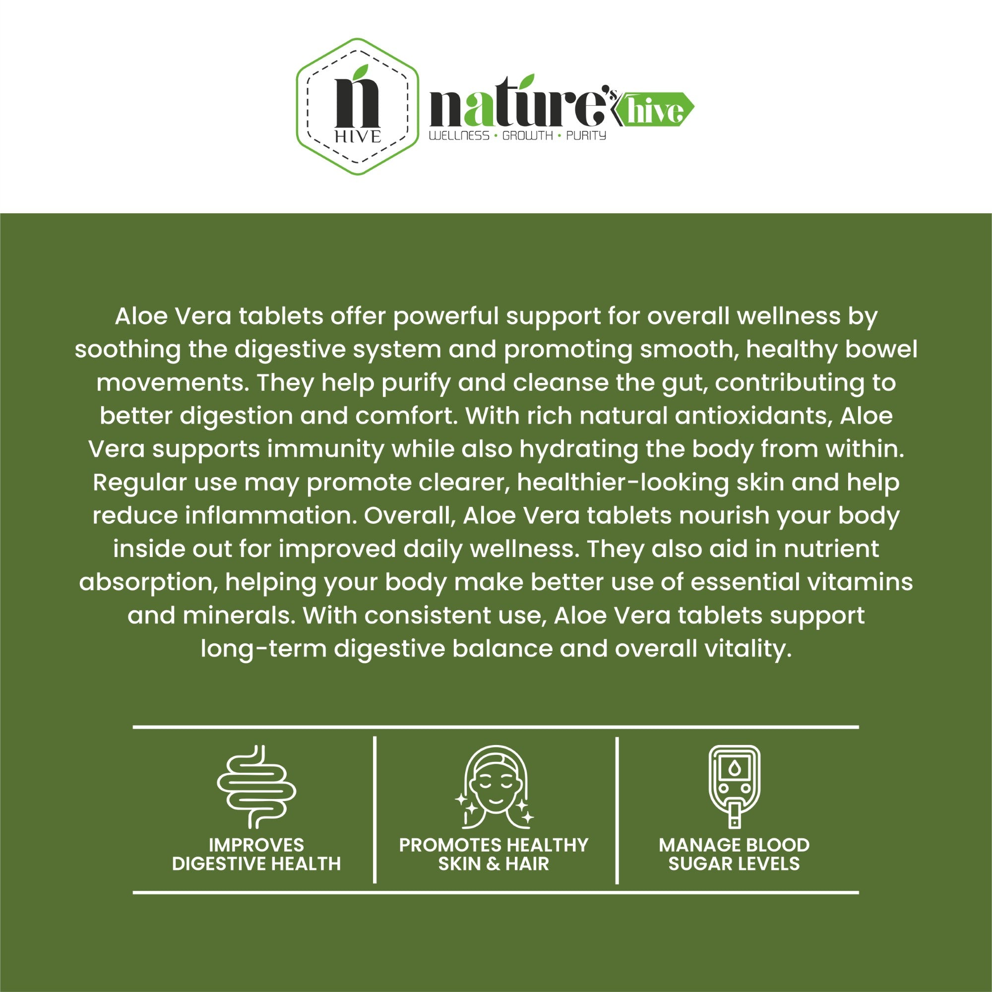 Nature's Hive Aloe Vera Tablets | Digestive Detox & Gut Health Support | Herbal Aloe Extract | 60 Tablets