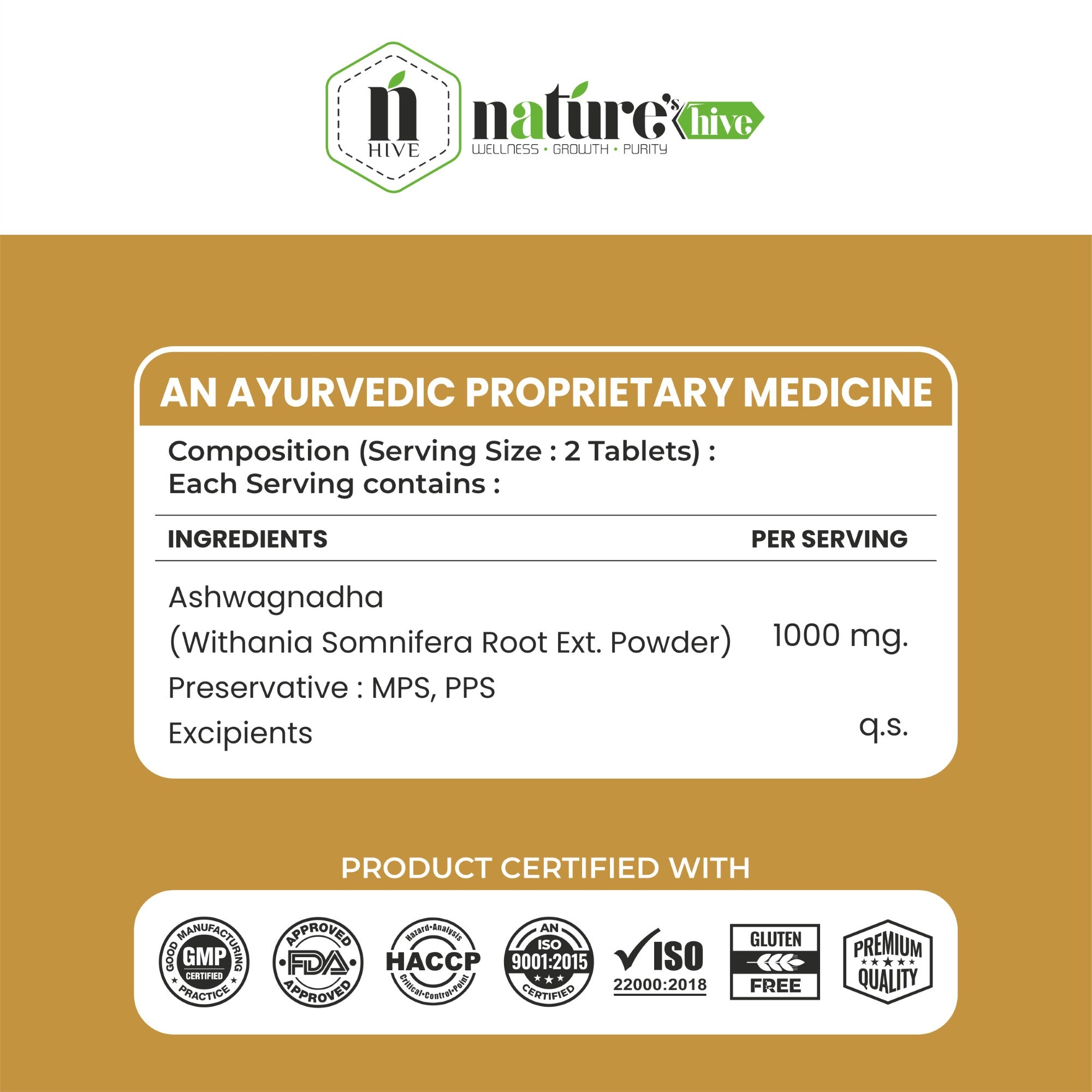 Nature's Hive Ashwagandha Tablets | Stress Relief, Energy & Vitality Support | Adaptogenic Herbal Supplement | 60 Tablets