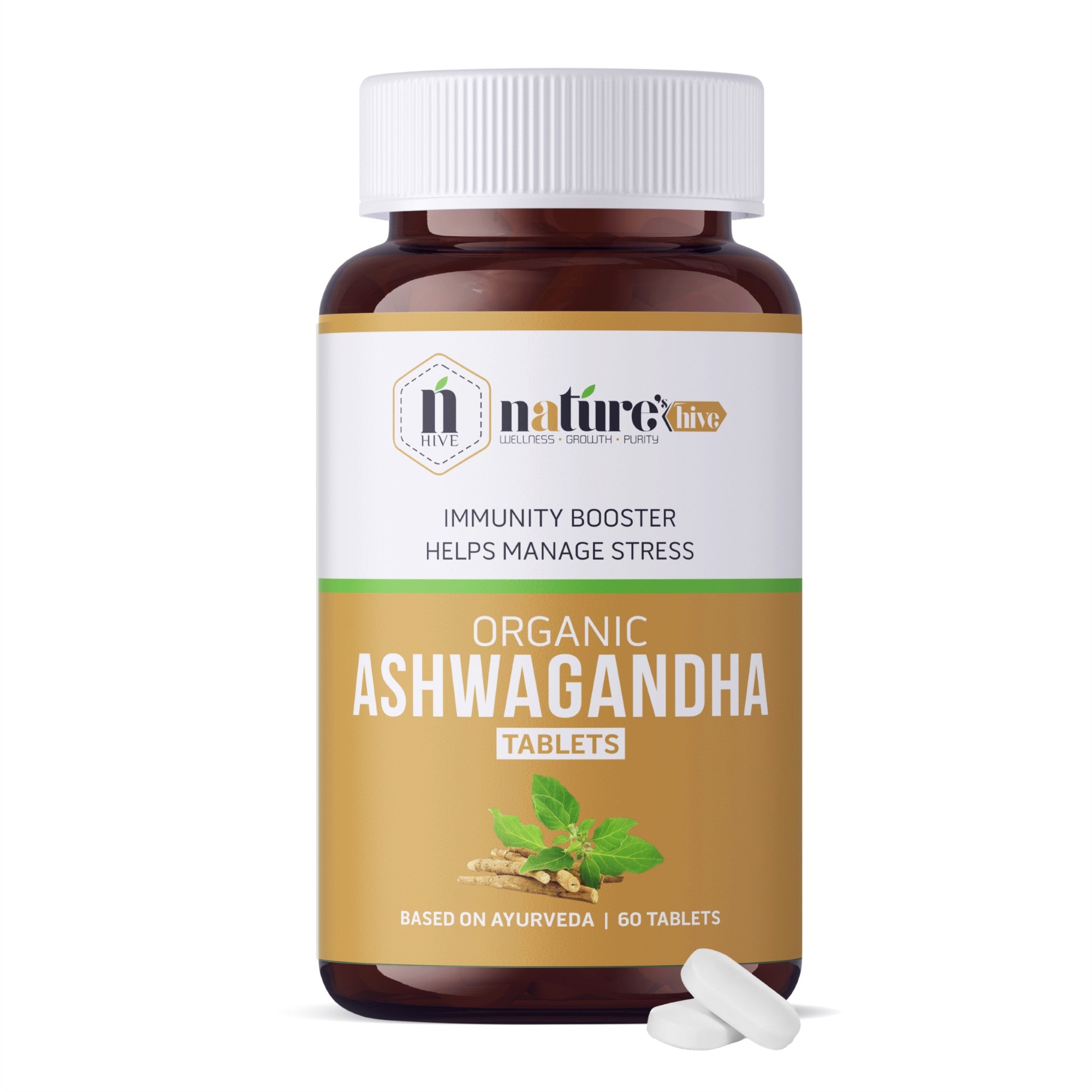 Nature's Hive Ashwagandha Tablets | Stress Relief, Energy & Vitality Support | Adaptogenic Herbal Supplement | 60 Tablets