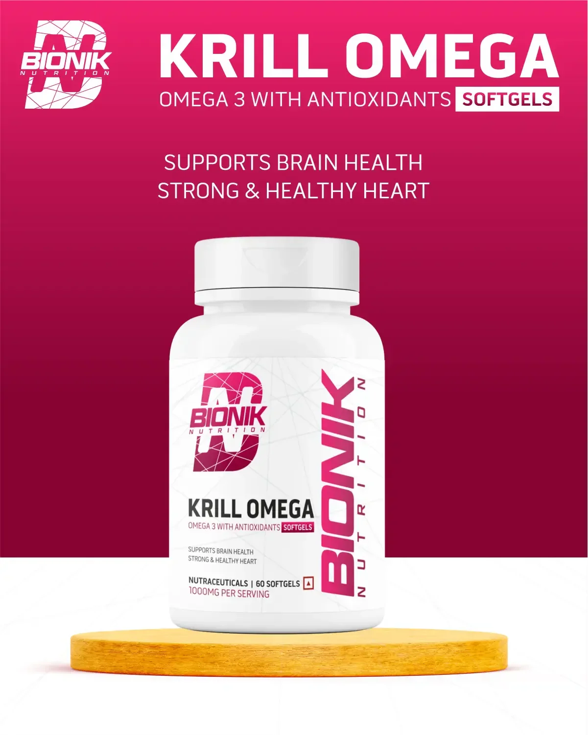 Bionik Nutrition Krill Omega | Antarctic Krill Oil with Astaxanthin | EPA & DHA for Heart, Brain & Joint Support | 60 Softgels - BIONIK NUTRITION
