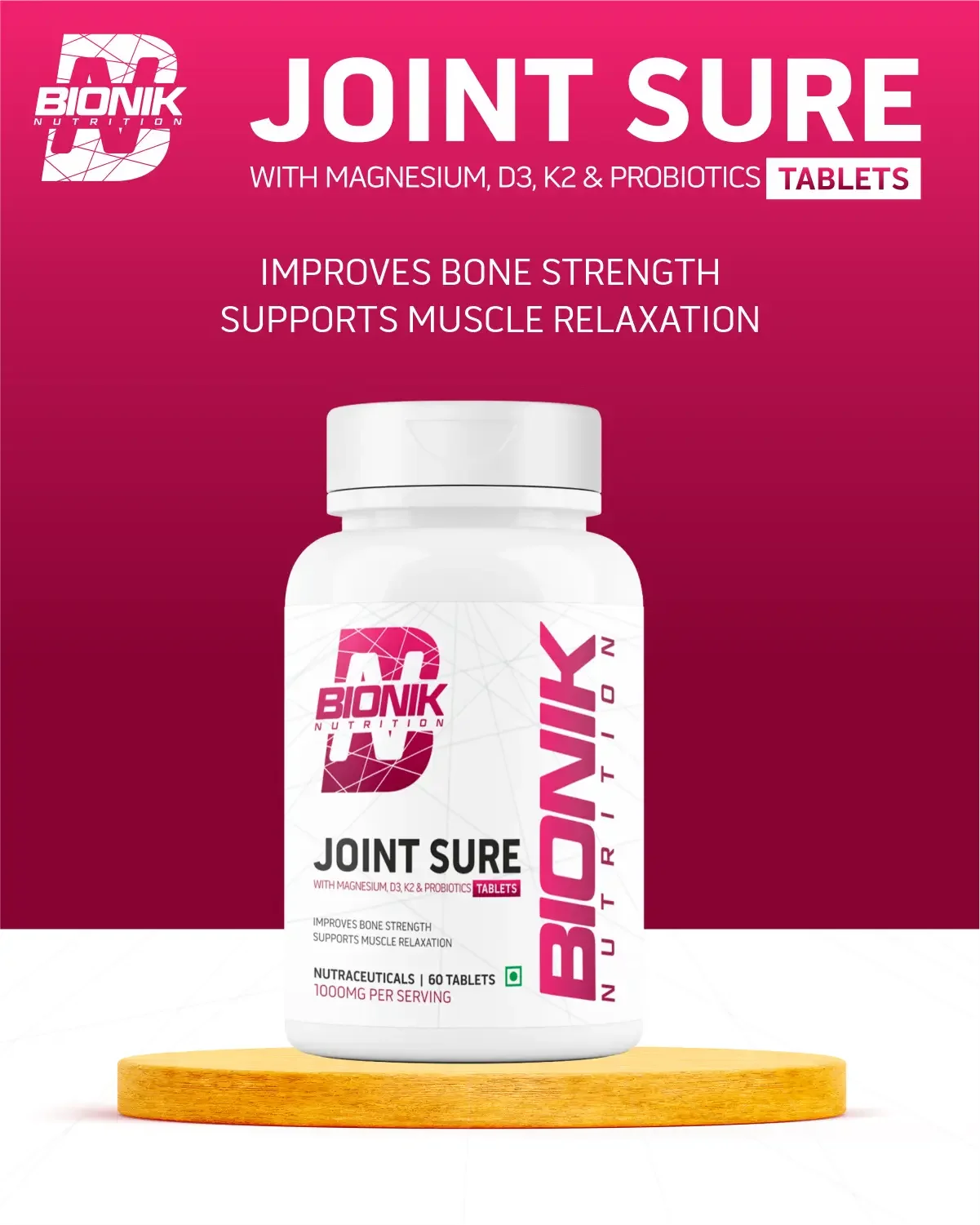 Bionik Nutrition Joint Sure | Bone & Joint Support Supplement with Calcium, D3, K2 & Probiotics | 60 Tablets - BIONIK NUTRITION