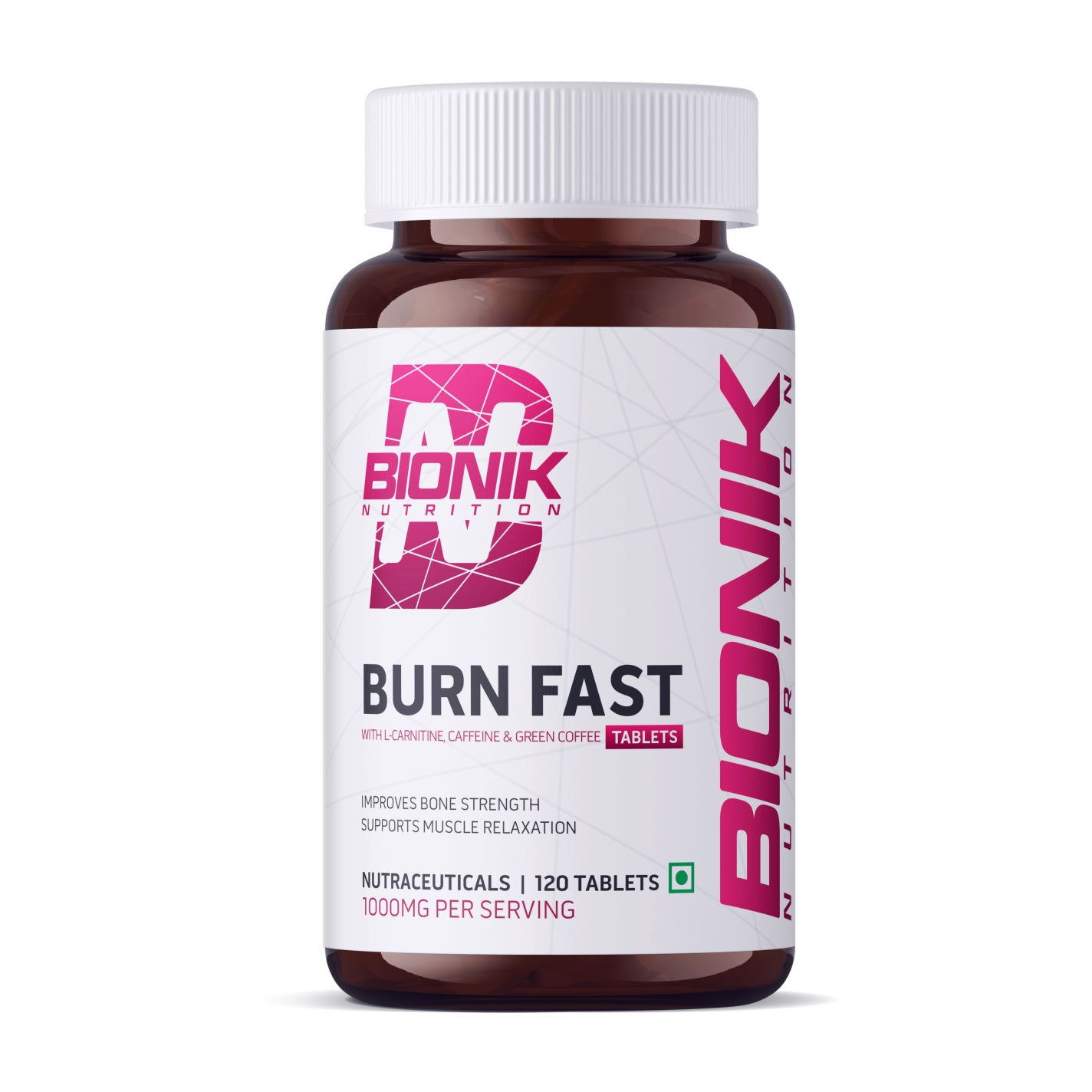 BIONIK NUTRITION Burn Fast Fat Burner Tablets with L-Carnitine, Green Coffee, Caffeine & CLA | Metabolism & Energy Support Supplement | Weight Management Formula | 1000 mg per Serving | 120 Tablets