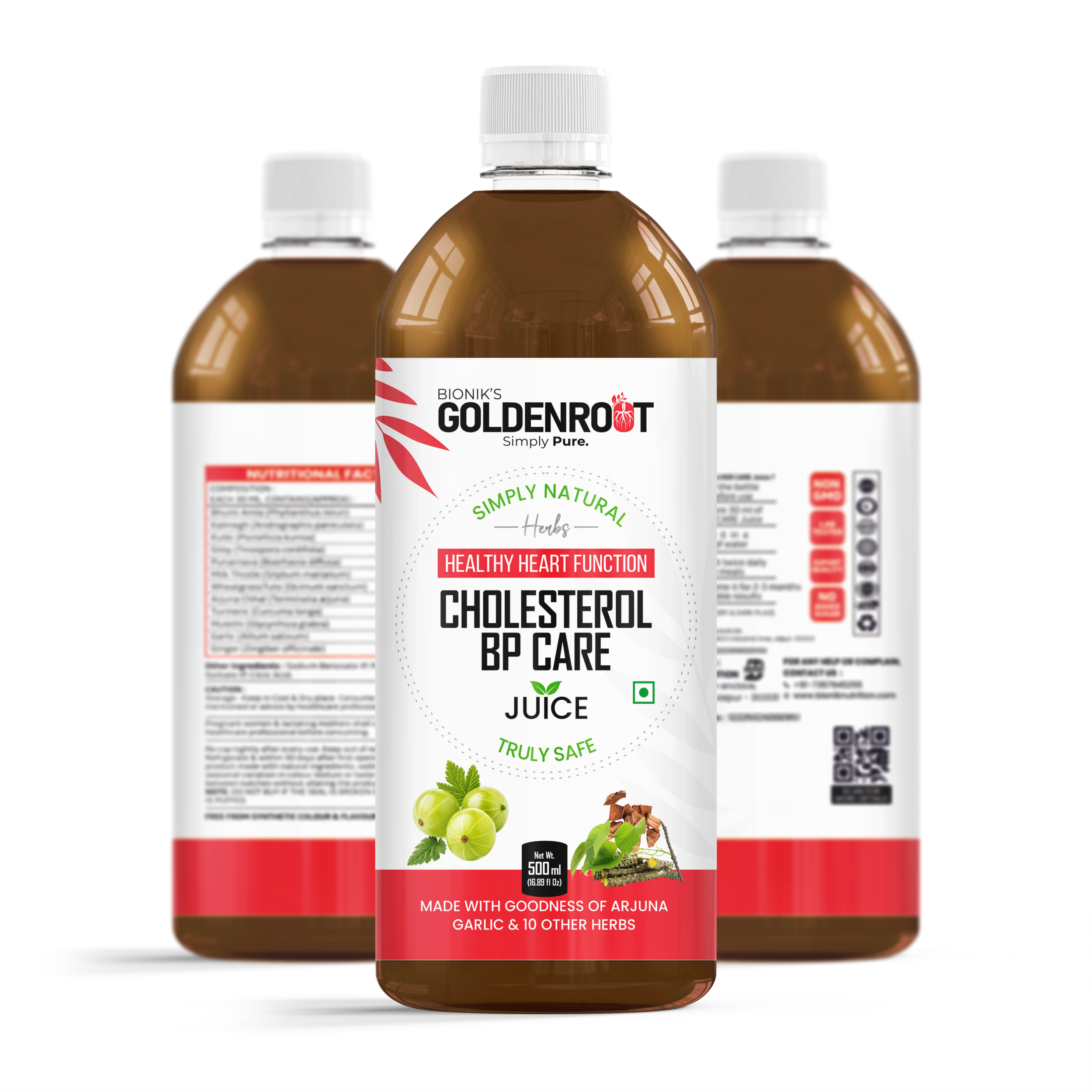 Bionik GoldenRoot Cholesterol BP Care Juice | Heart Health & Blood Pressure Support | With Arjuna, Garlic, Wheatgrass, Turmeric & 12 Ayurvedic Herbs | Helps Manage Cholesterol, BP & Detox