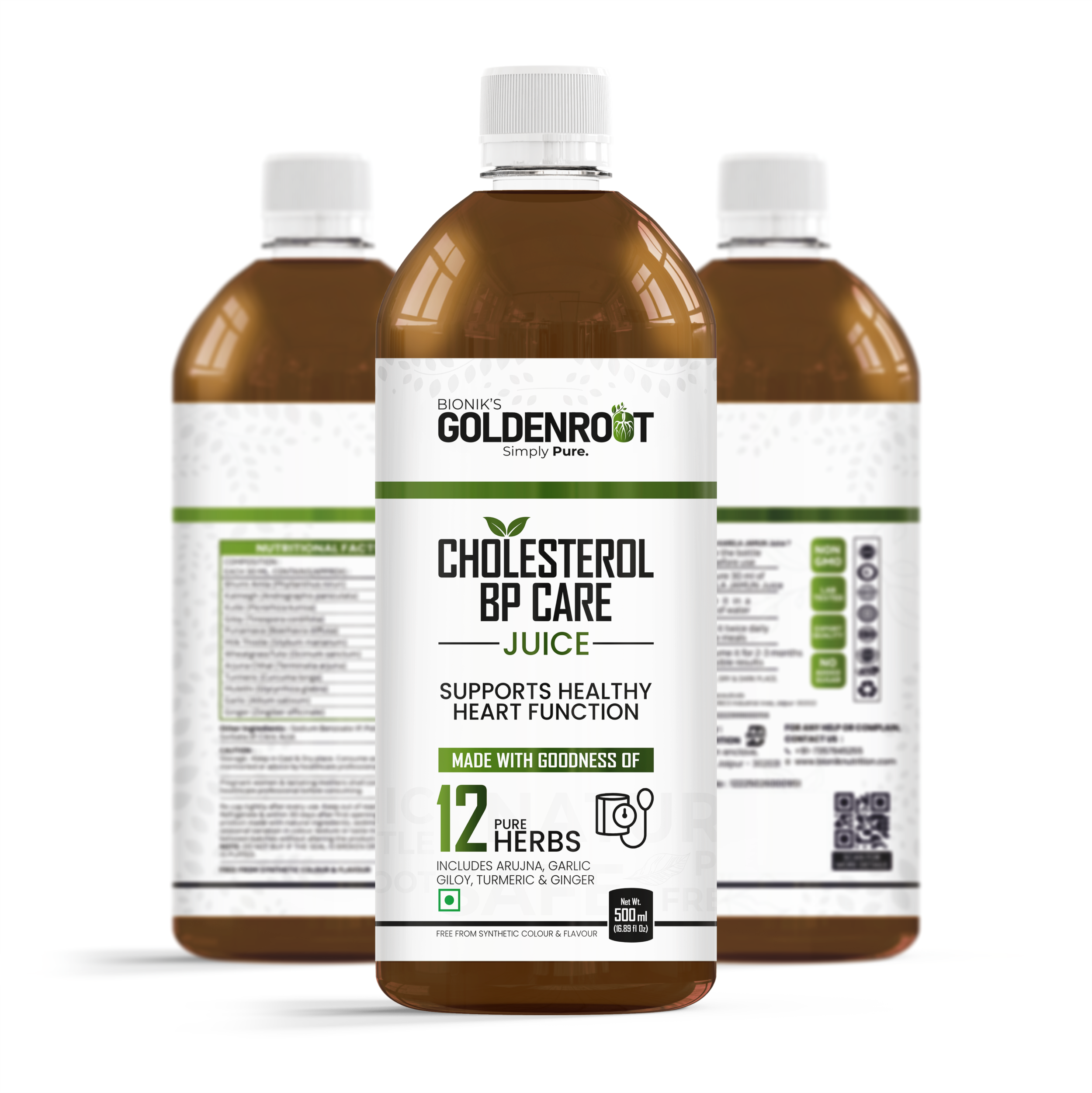 Cholesterol & BP Care Juice by Bionik GoldenRoot | Ayurvedic Heart Health Formula With Arjuna, Garlic, Wheatgrass & 12 Herbs | Supports Healthy Cholesterol Levels & Blood Pressure | 500 ml