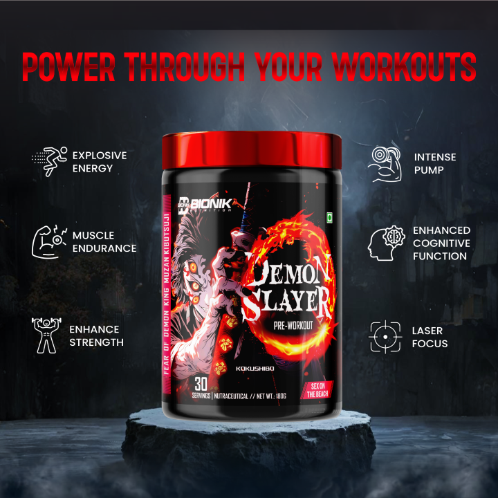 BIONIK NUTRITION Demon Slayer Pre-Workout Powder with Beta-Alanine, Creatine, Citrulline & Caffeine | Energy, Endurance & Muscle Pump Formula | Focus & Workout Performance Booster