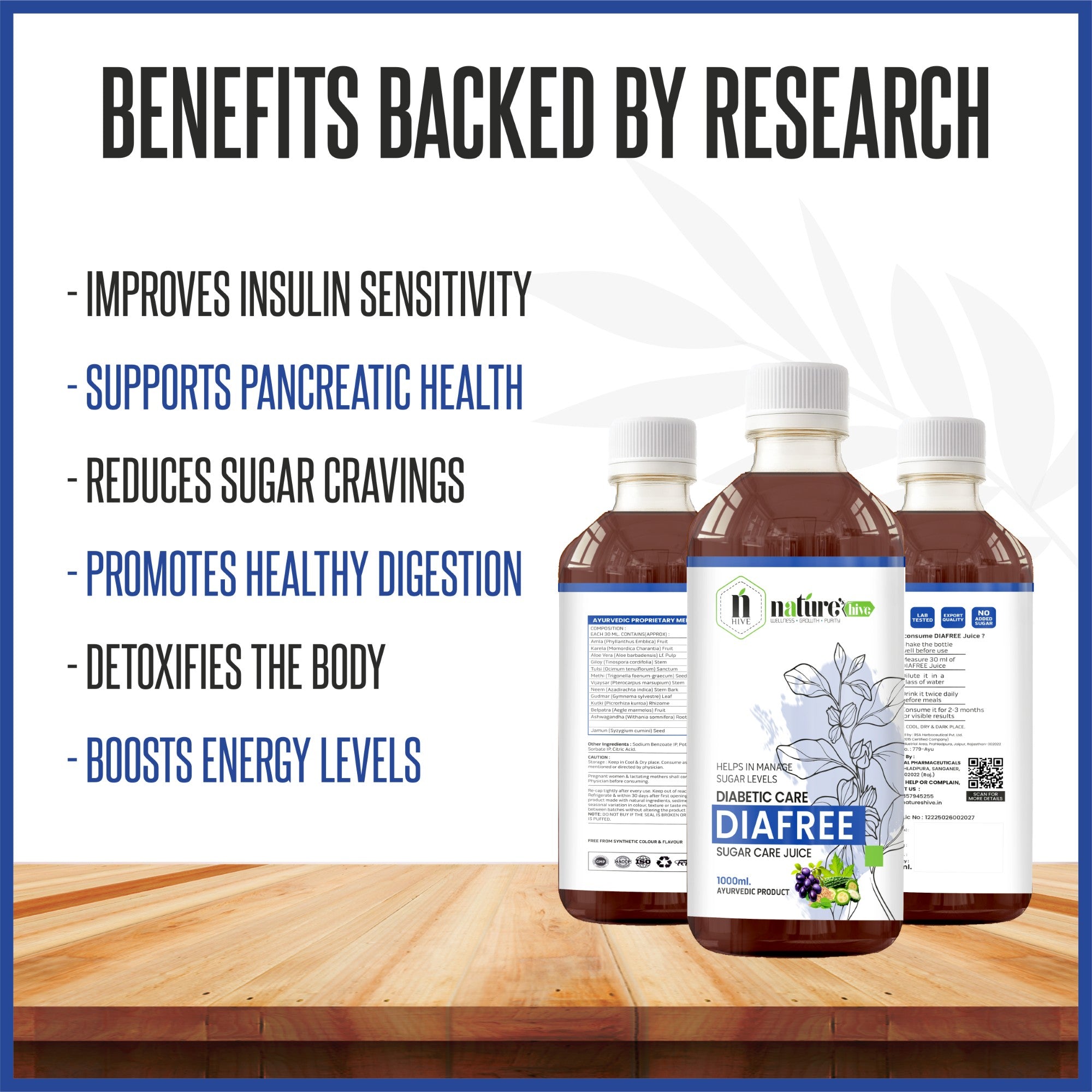 Nature's Hive Diafree Juice | Herbal Blood Sugar Balance & Diabetic Wellness Support | Ayurvedic Sugar Care Juice | 1 L