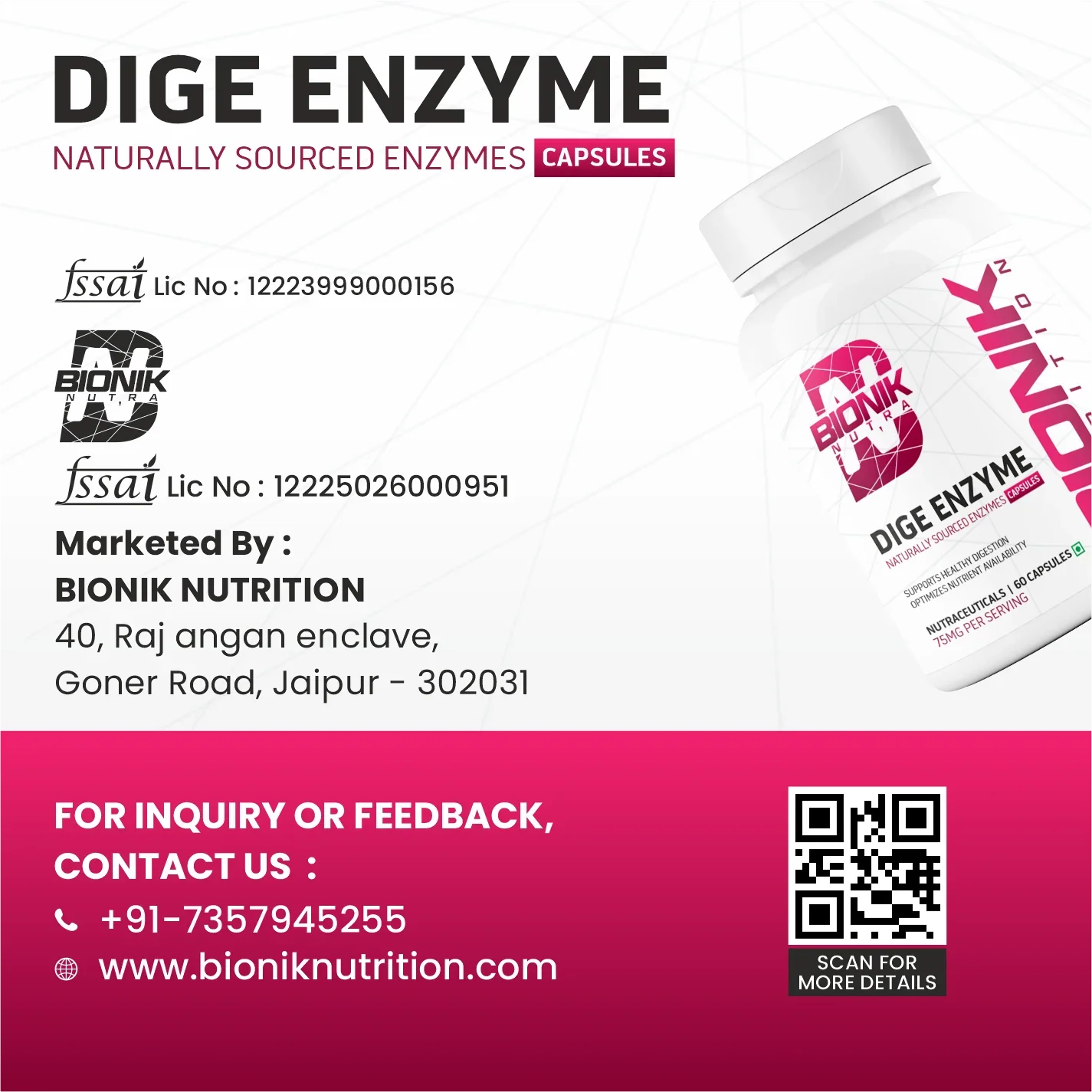 Bionik Nutrition Dige Enzyme | Advanced Digestive Enzyme Supplement for Nutrient Absorption | 60 Tablets - BIONIK NUTRITION