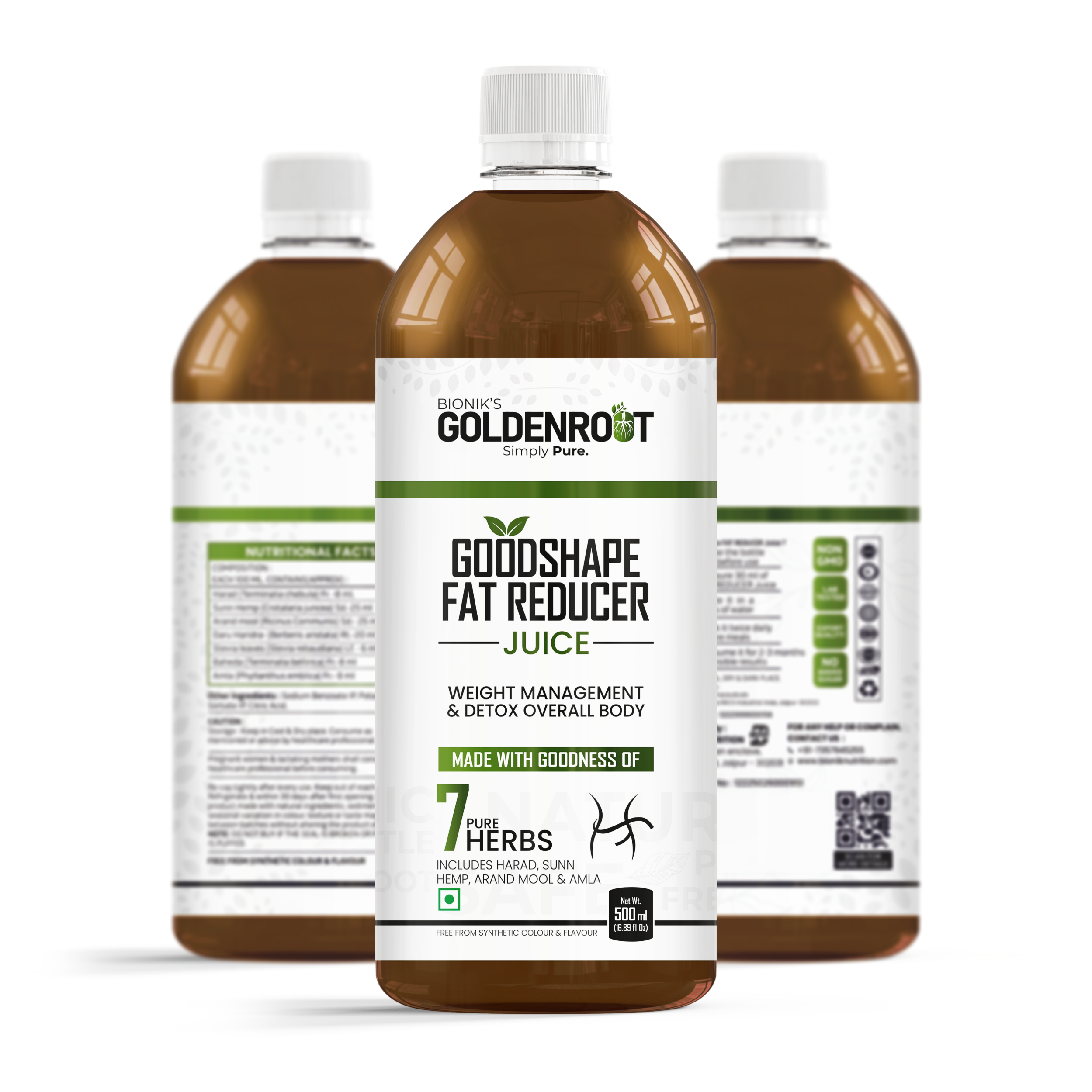 GoodShape Fat Reducer Juice by Bionik GoldenRoot | Natural Weight Management with Arand Mool, Baheda, Harad, Stevia & Amla | Supports Fat Burning & Metabolic Health