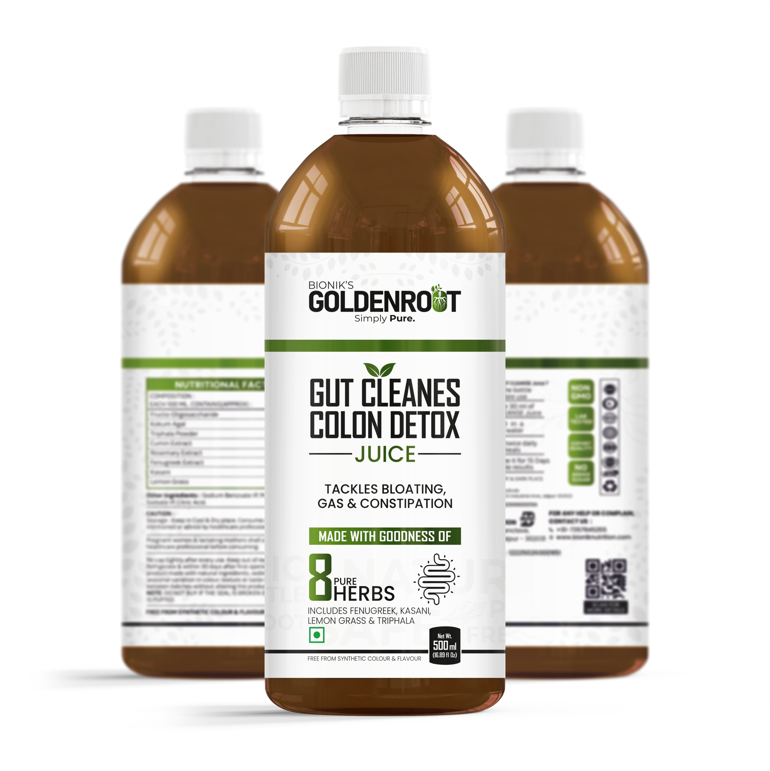 Gut Cleanse Colon Detox Juice by Bionik GoldenRoot | With Triphala, Kokum, Lemongrass & Digestive Herbs | Relieves Gas, Bloating & Improves Digestion