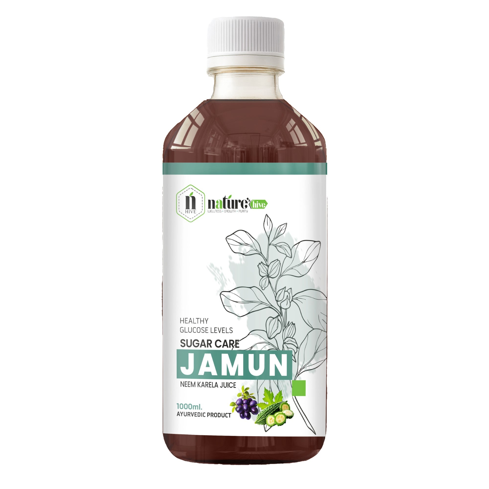 Nature's Hive Jamun Neem Karela Juice | Blood Sugar Control & Metabolic Support | Ayurvedic Diabetes Care Juice | 1 L