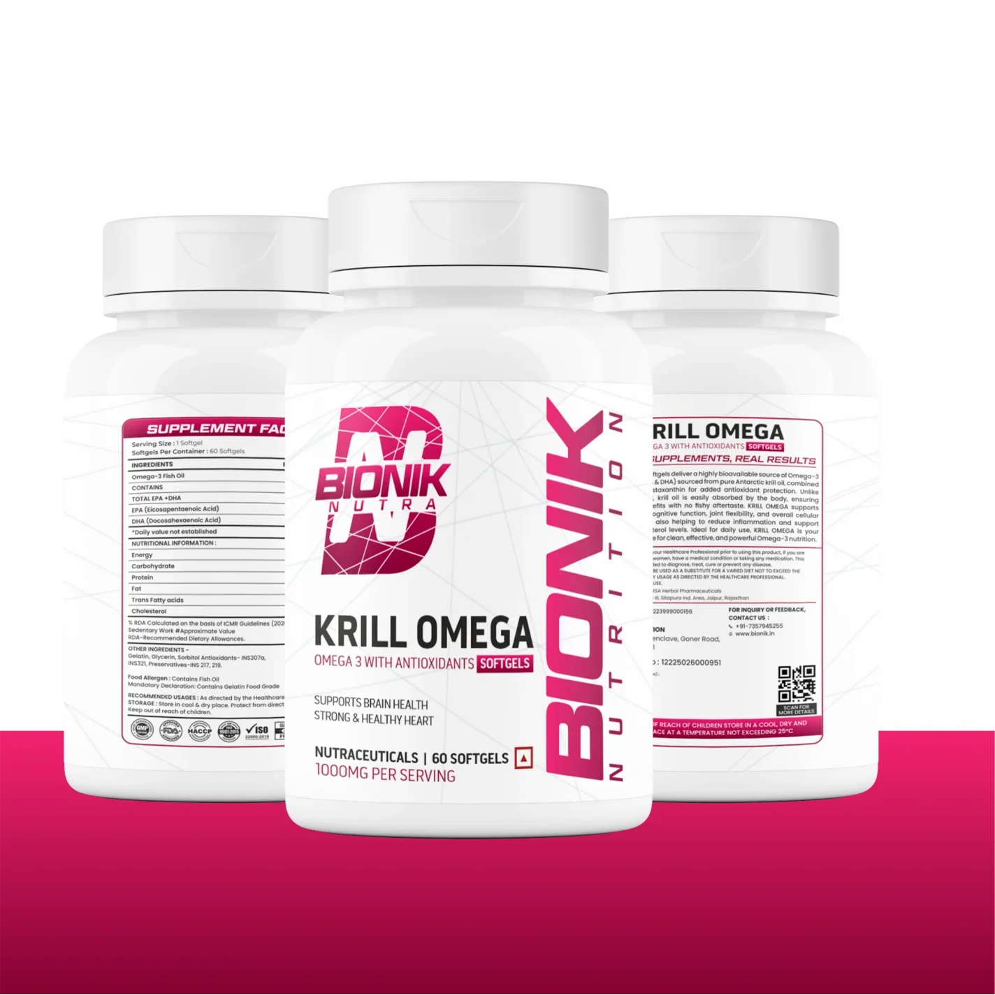 Bionik Nutrition Krill Omega | Antarctic Krill Oil with Astaxanthin | EPA & DHA for Heart, Brain & Joint Support | 60 Softgels - BIONIK NUTRITION