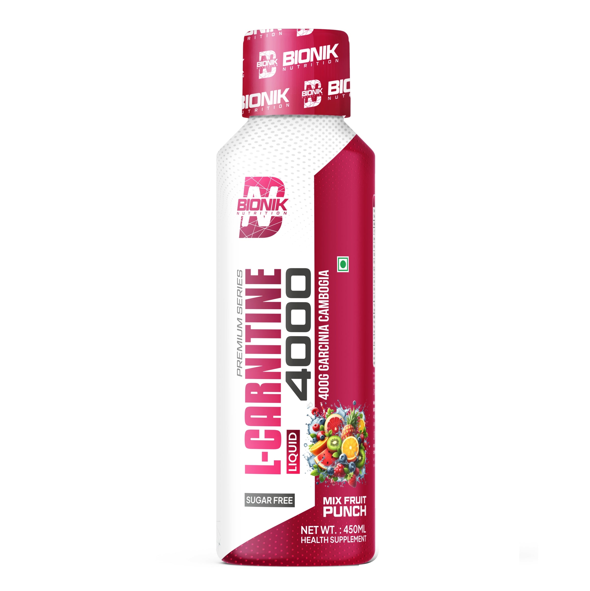 BIONIK NUTRITION L-Carnitine Liquid 4000 mg with Garcinia Cambogia & Green Tea Extract | Sugar Free Fat Metabolism Support | Energy, Stamina & Weight Management Supplement | Mix Fruit Punch Flavor | 450 ml