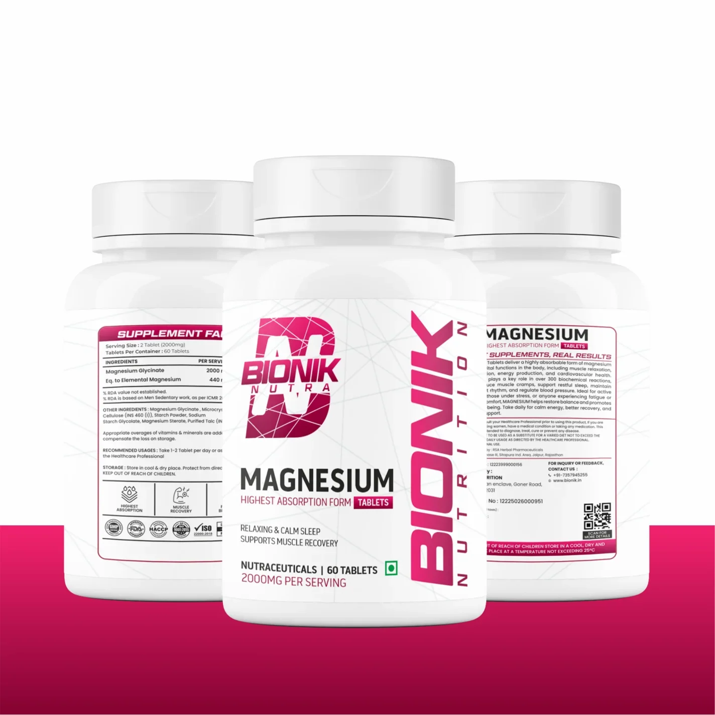 Bionik Nutrition Magnesium Tablets | 2000mg High Absorption Magnesium Glycinate | 60 Tablets | Sleep, Muscle Recovery & Stress Support - BIONIK NUTRITION