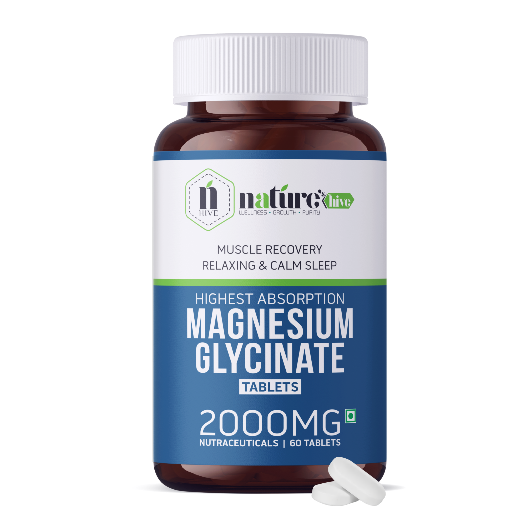 Nature's Hive Magnesium Tablets | Sleep Support, Muscle Recovery & Stress Relief | Magnesium Glycinate Formula | 60 Tablets