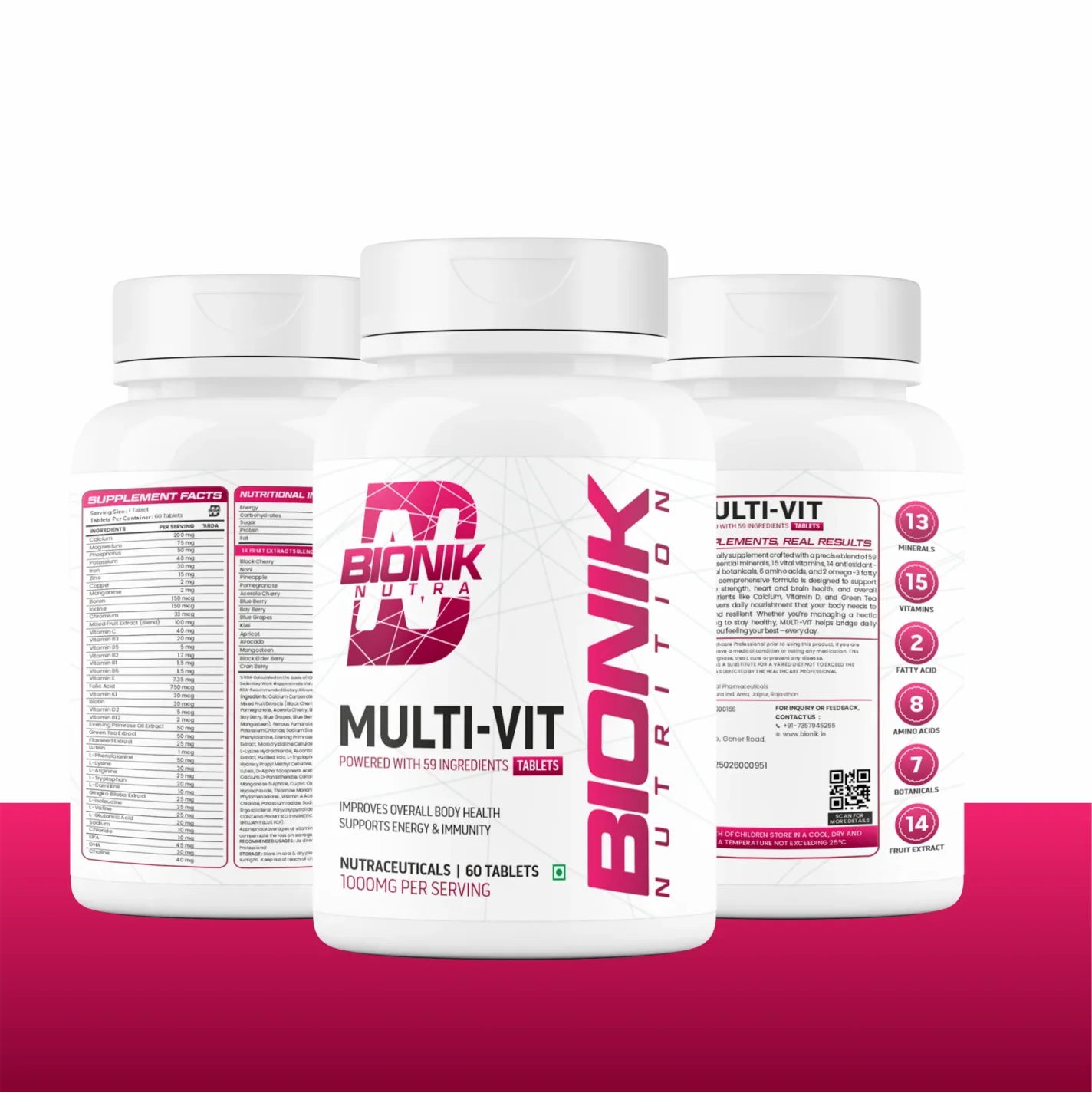 Bionik Nutrition Multi-Vit | Multivitamin for Men & Women | 59 Essential Nutrients | 60 Tablets | Immunity, Energy, and Daily Wellness Support - BIONIK NUTRITION