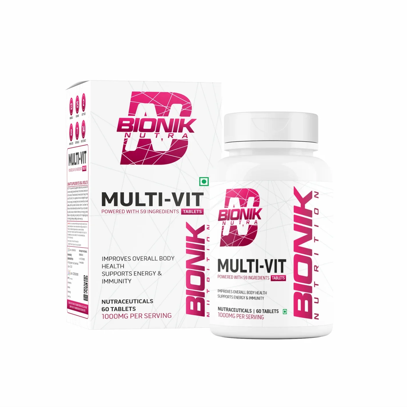 Bionik Nutrition Multi-Vit | Multivitamin for Men & Women | 59 Essential Nutrients | 60 Tablets | Immunity, Energy, and Daily Wellness Support - BIONIK NUTRITION