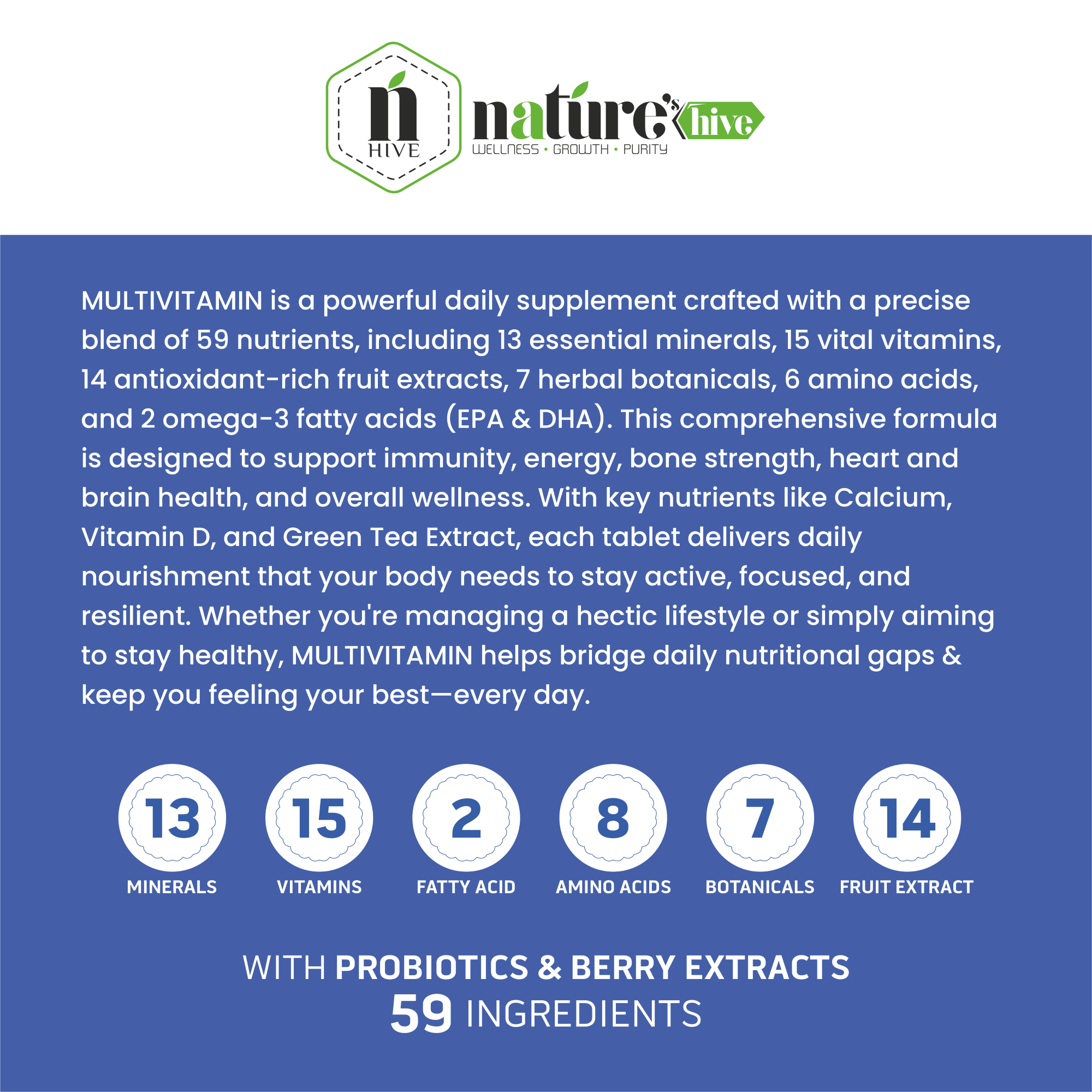 Nature's Hive Multivitamin Tablets | Daily Immunity, Energy & Nutritional Support | Complete Vitamin Complex | 60 Tablets