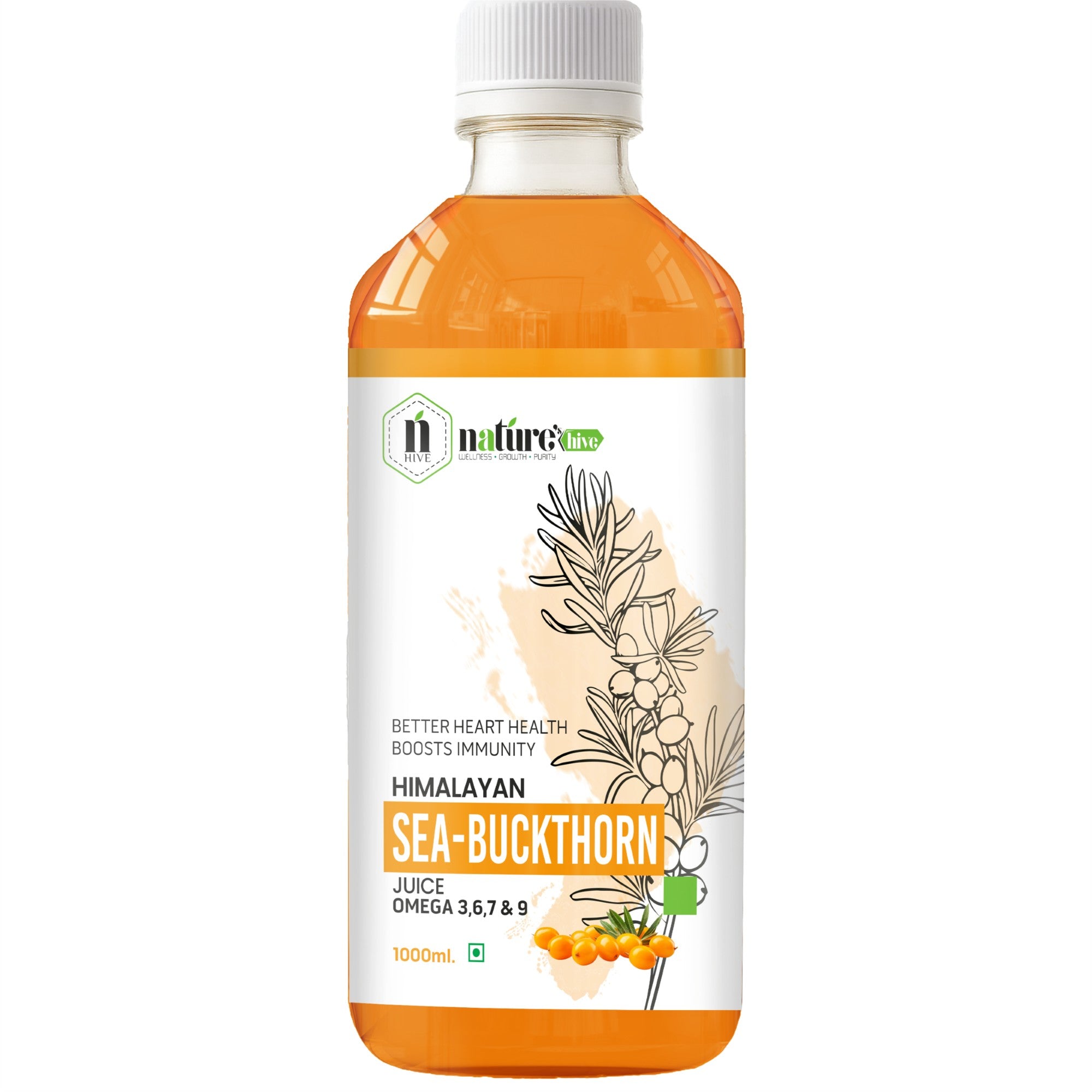 Nature's Hive Seabuckthorn Juice | Omega 3 6 7 9 Rich Immunity Booster | Antioxidant Himalayan Berry Juice | 1 L