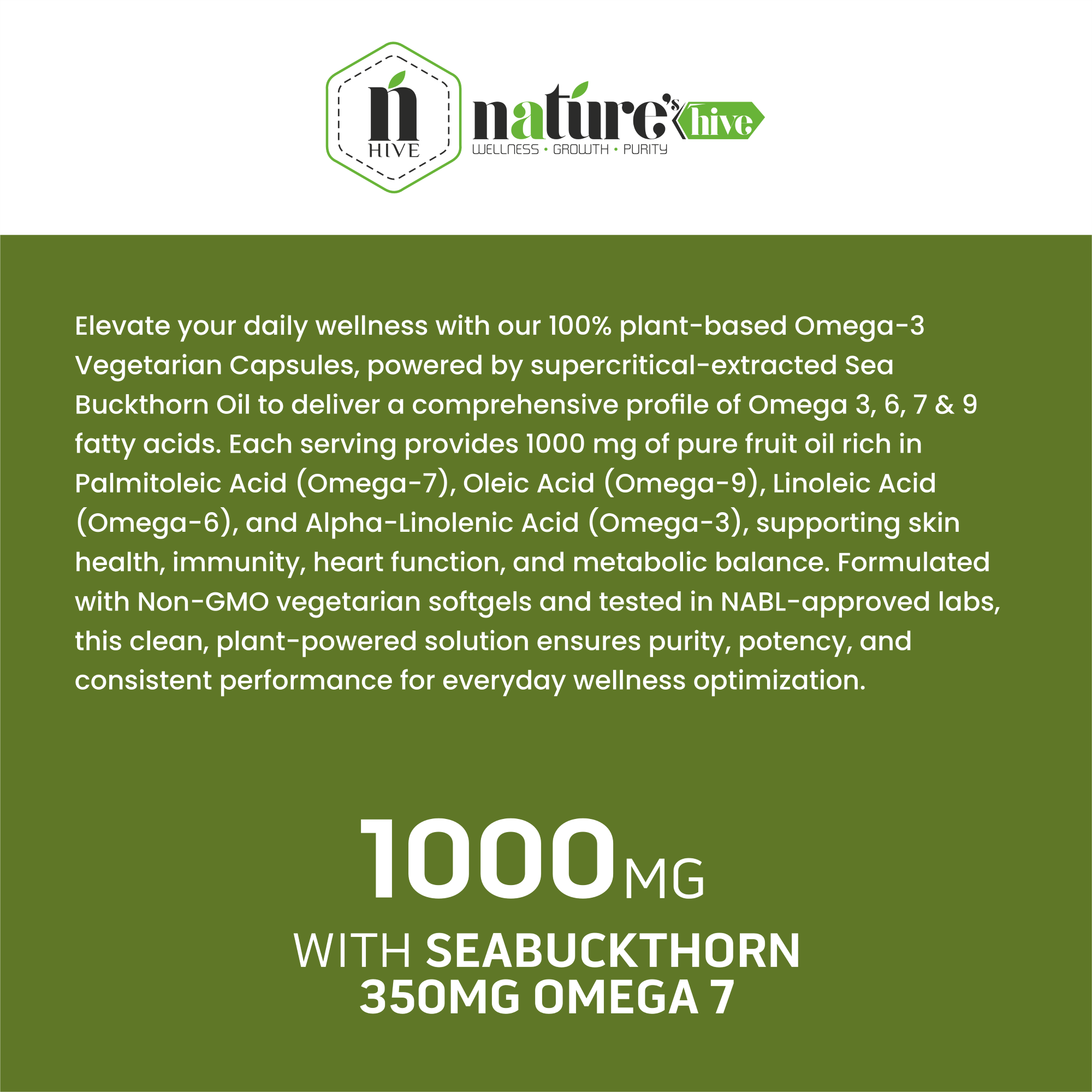 Nature's Hive Veg Omega 3 Capsules | Plant Based Omega Fatty Acids | Heart & Brain Health Support | 60 Capsules