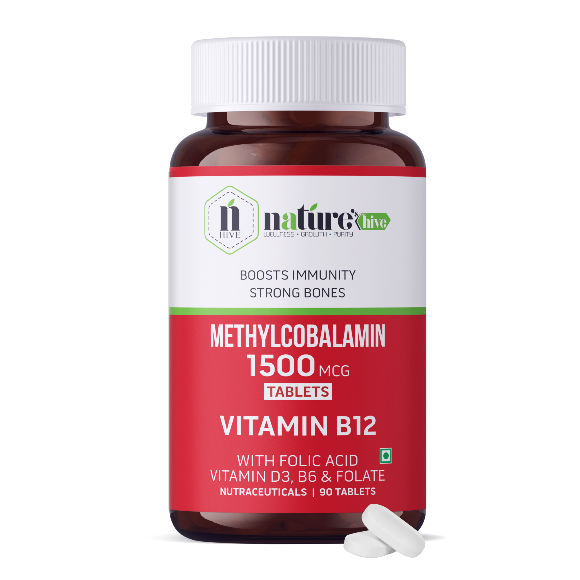 Nature's Hive Vitamin B12 1500mcg Tablets | Methylcobalamin Energy & Nerve Support | Red Blood Cell Health | 60 Tablets