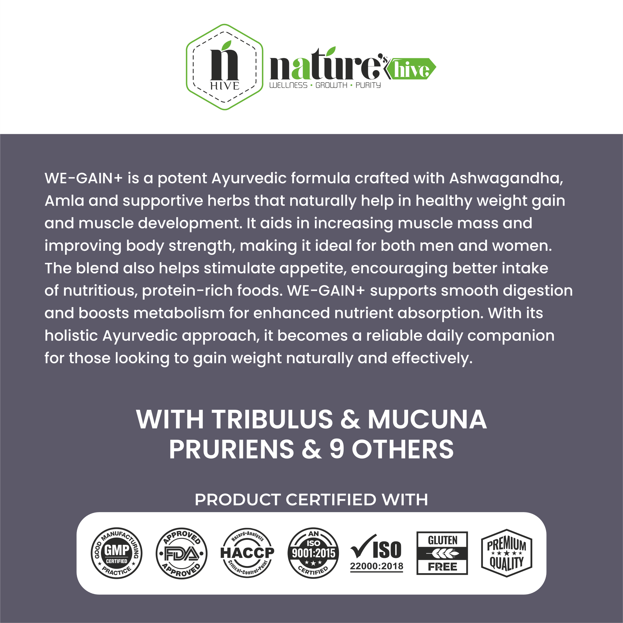 Nature's Hive We-Gain Tablets | Herbal Weight Gain & Strength Support | Healthy Body Mass Formula | 60 Tablets