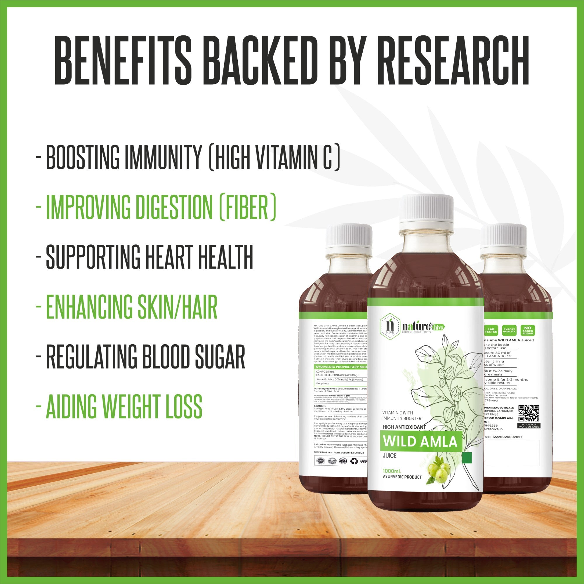 Nature's Hive Wild Amla Juice | Vitamin C Rich Immunity Booster | Antioxidant Indian Gooseberry Juice | 1 L